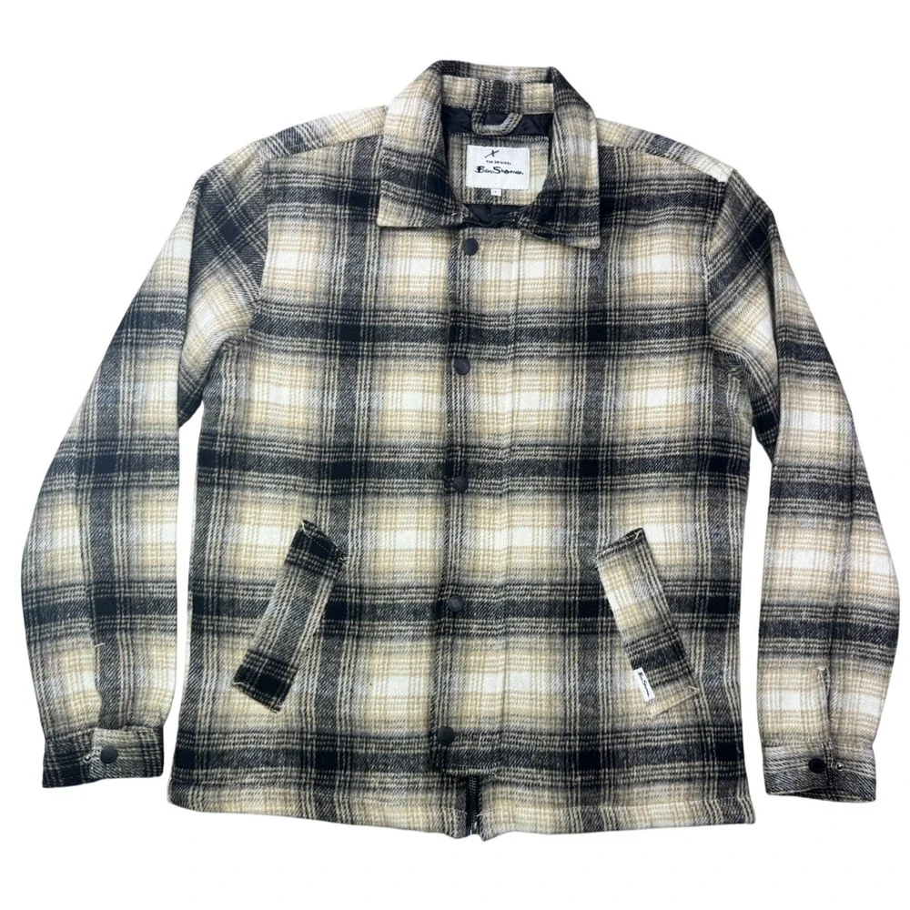 Ben Sherman Mens Plaid Button Front Lined Jacket Soft Cozy Mens Small